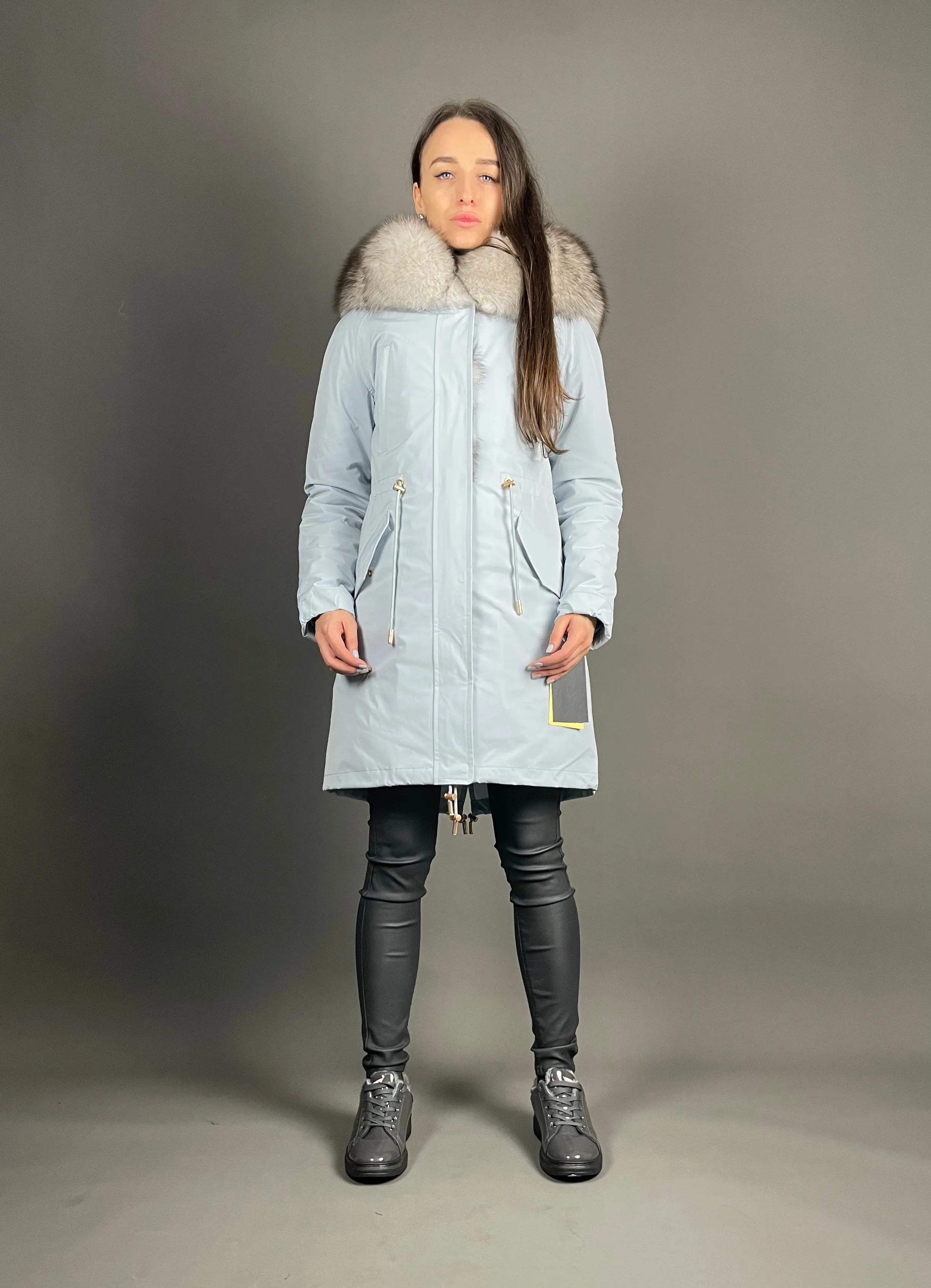 PARKA LUX Blue (JX1) with White-black fur (M16) / Rex for women 95 cm