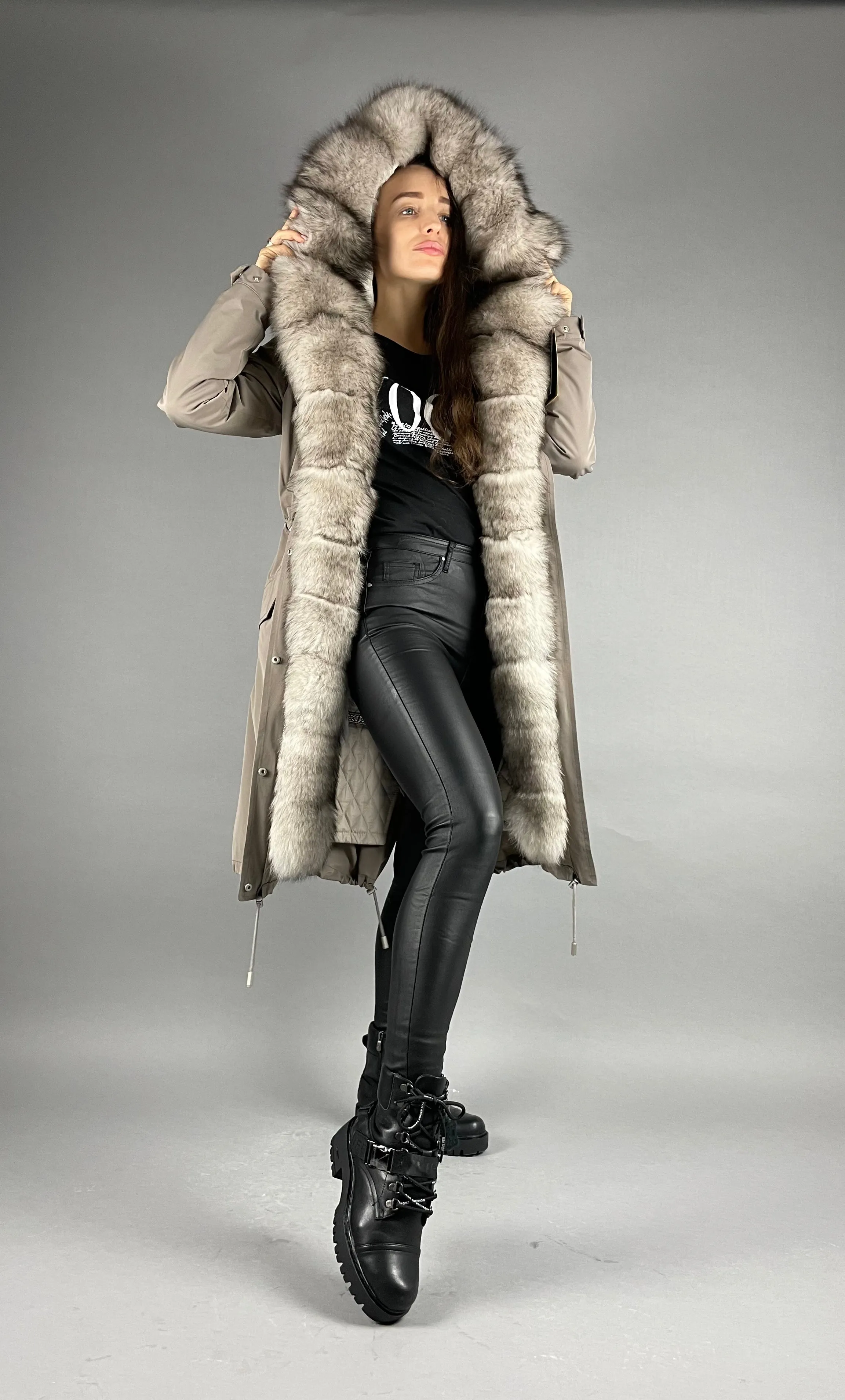 Parka LUX Cappuccino (12) / White-black (M16) / Rex for women 103 cm