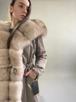 Parka LUX Cappucino(12) with White-yellow fur (M66) / Rex for women 103 cm