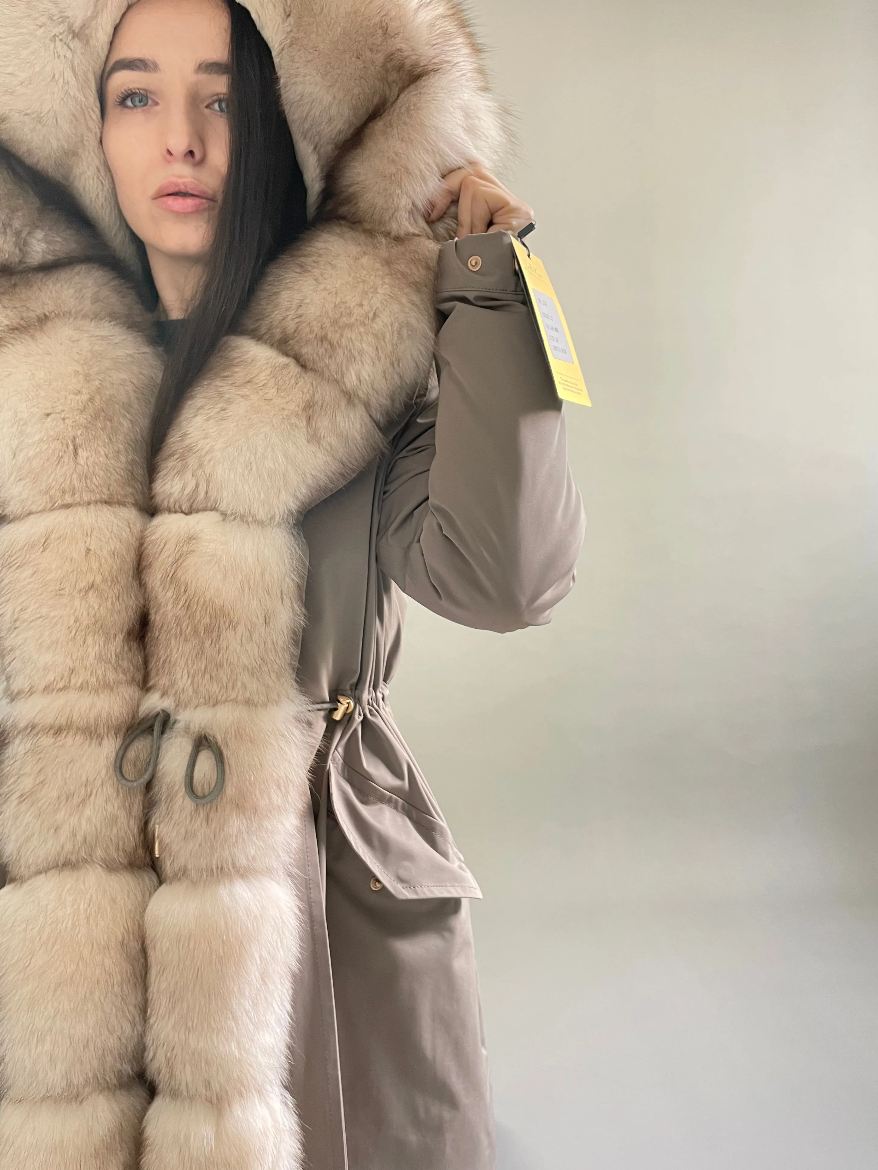 Parka LUX Cappucino(12) with White-yellow fur (M66) / Rex for women 103 cm