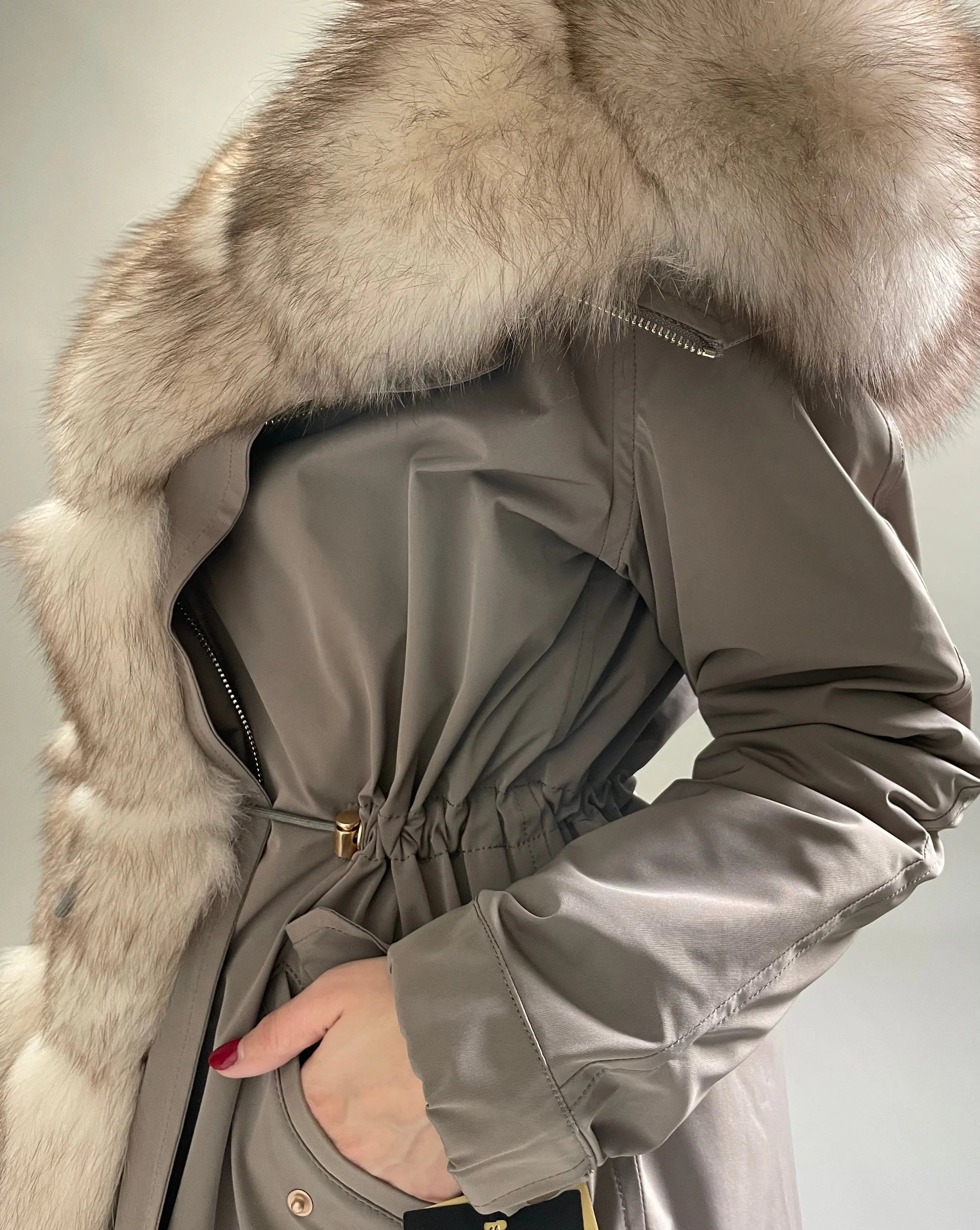 Parka LUX Cappucino(12) with White-yellow fur (M66) / Rex for women 103 cm