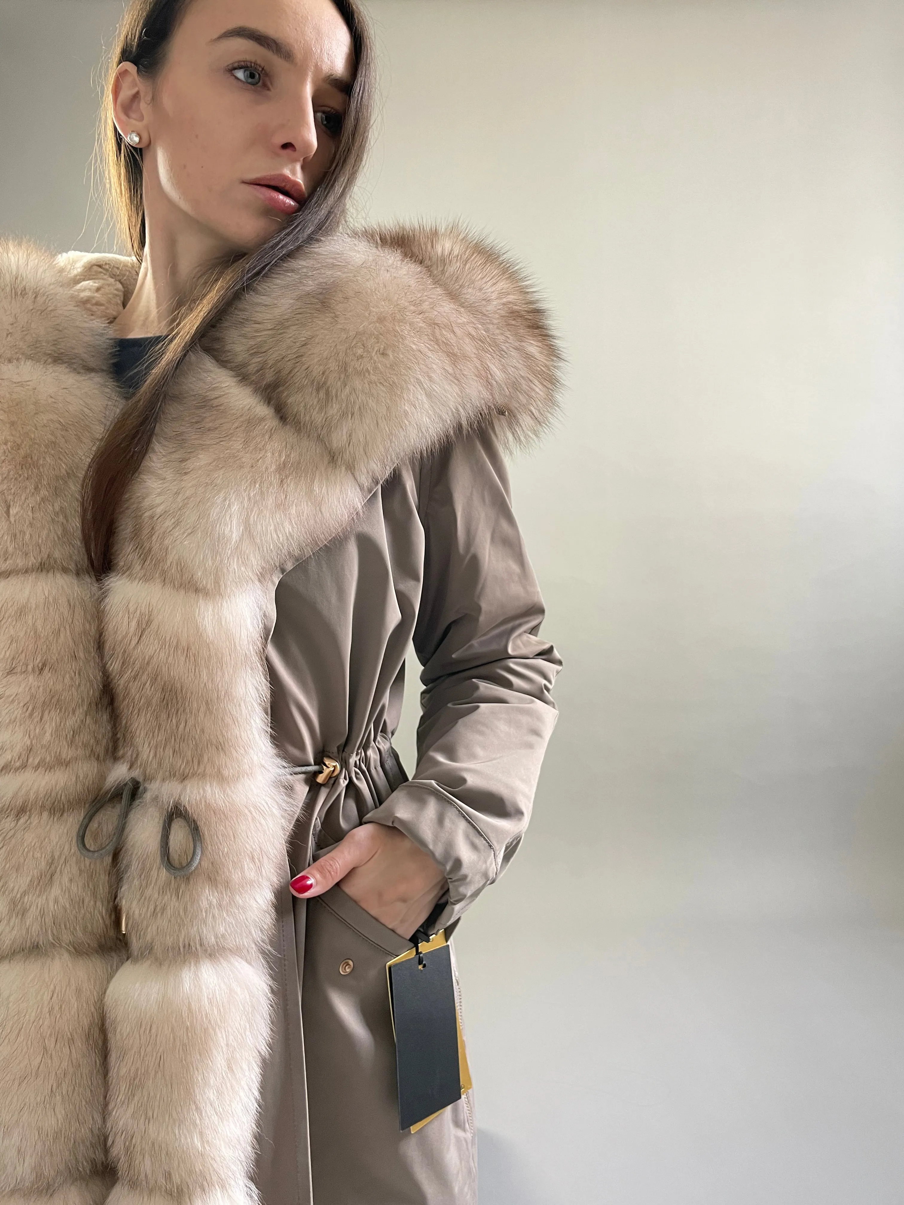 Parka LUX Cappucino(12) with White-yellow fur (M66) / Rex for women 103 cm