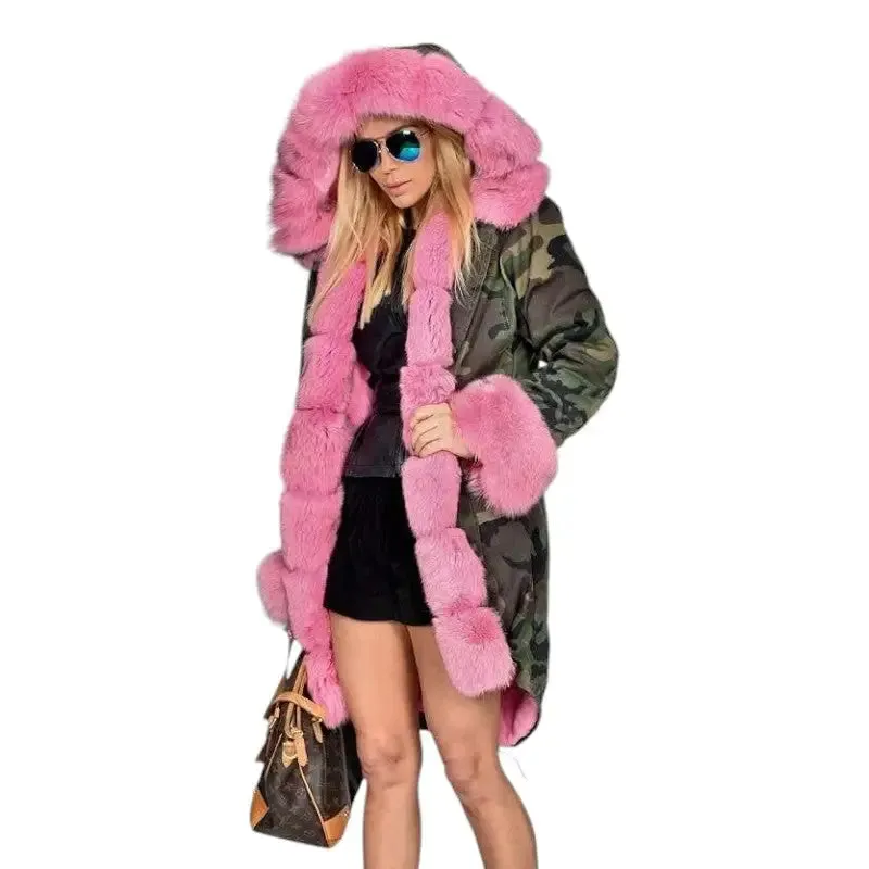 Parka militaire avec fourrure rose