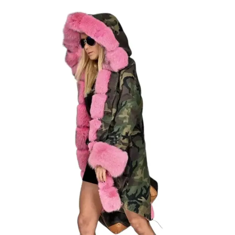 Parka militaire avec fourrure rose