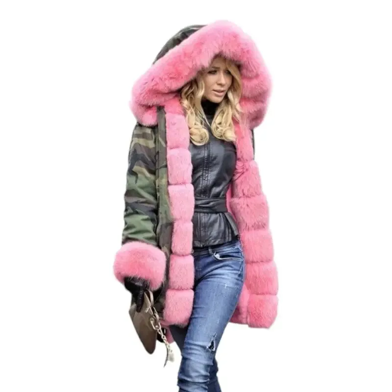 Parka militaire avec fourrure rose
