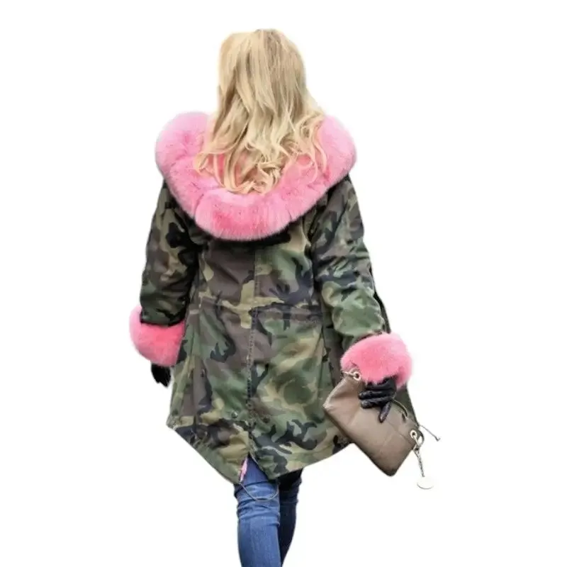 Parka militaire avec fourrure rose