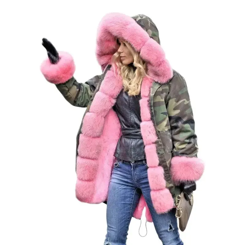 Parka militaire avec fourrure rose