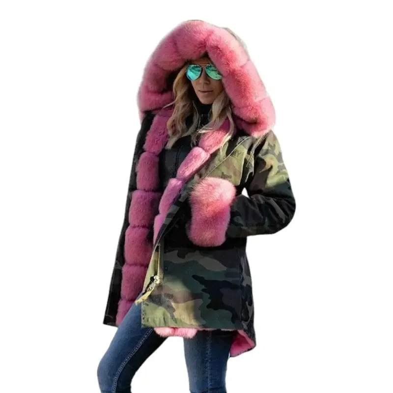 Parka militaire avec fourrure rose