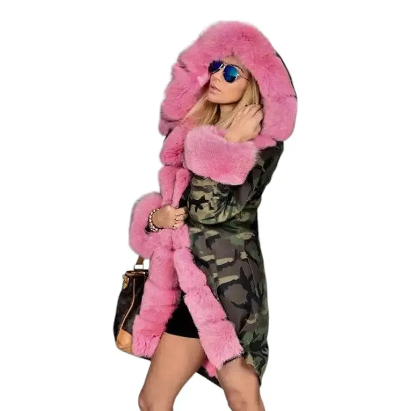Parka militaire avec fourrure rose