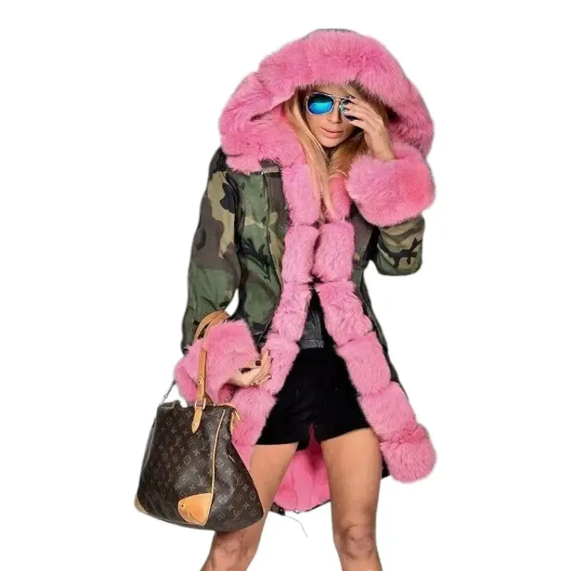 Parka militaire avec fourrure rose