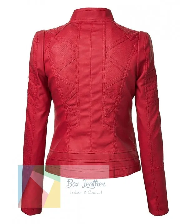 Perforated Red Leather Jackets | Stand Collar Jacket