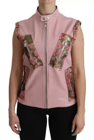 Pink Leather Sleeveless Vest Jacket Blouse