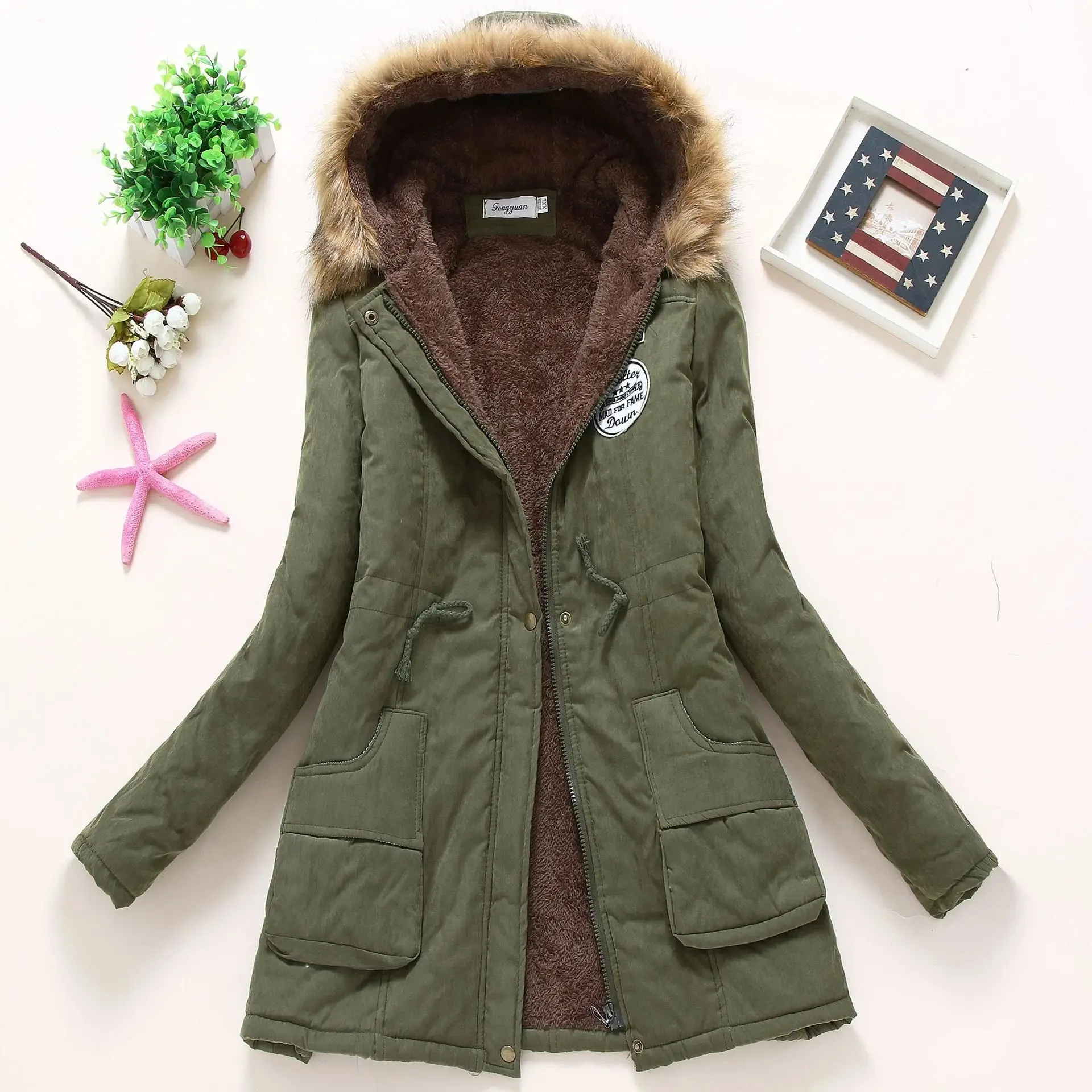 Pink Women Parkas Long Thick Warm Jacket Hooded Fur Lady Coats & Outerwear Winter Jacket Women Parkas for Coat Fashion Female