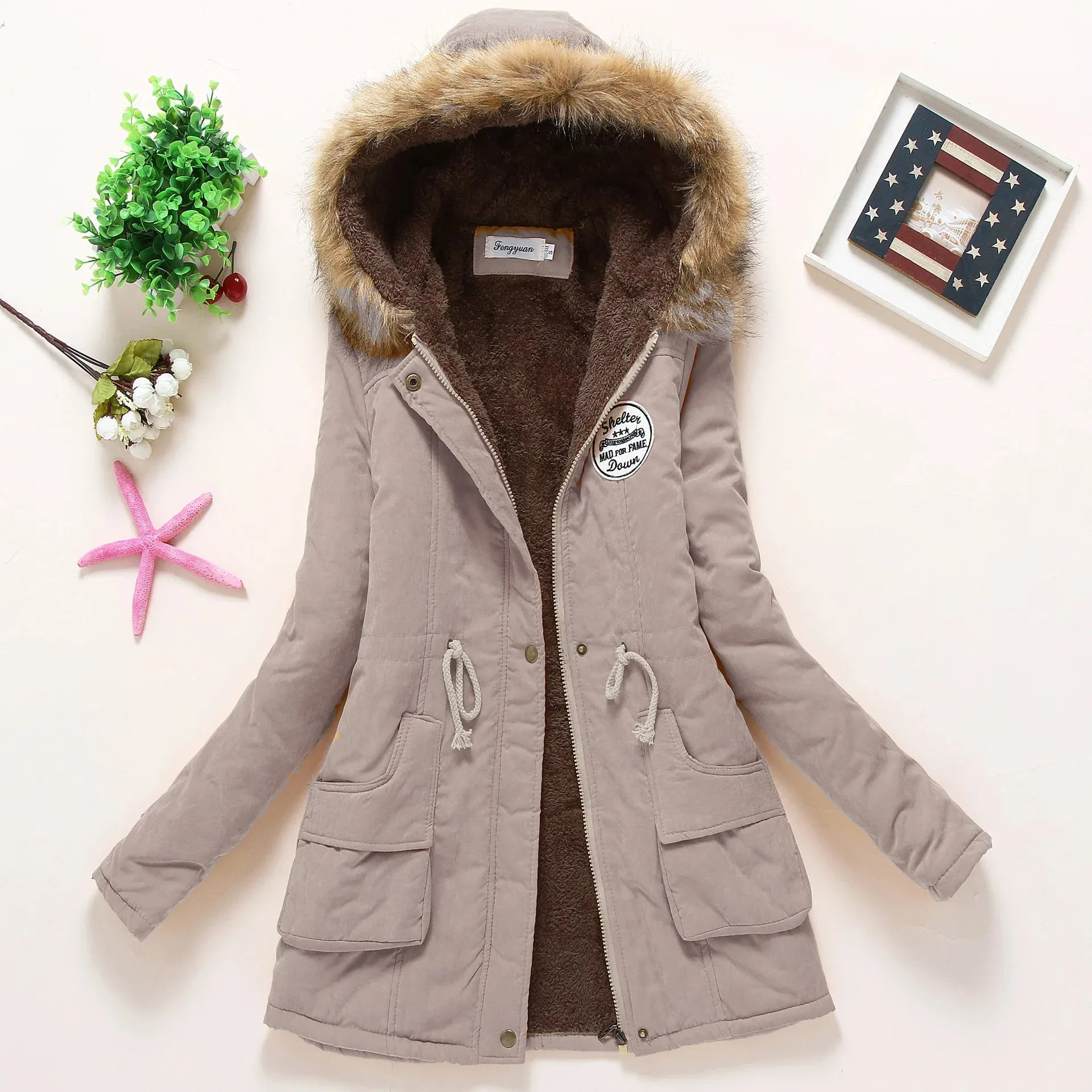 Pink Women Parkas Long Thick Warm Jacket Hooded Fur Lady Coats & Outerwear Winter Jacket Women Parkas for Coat Fashion Female