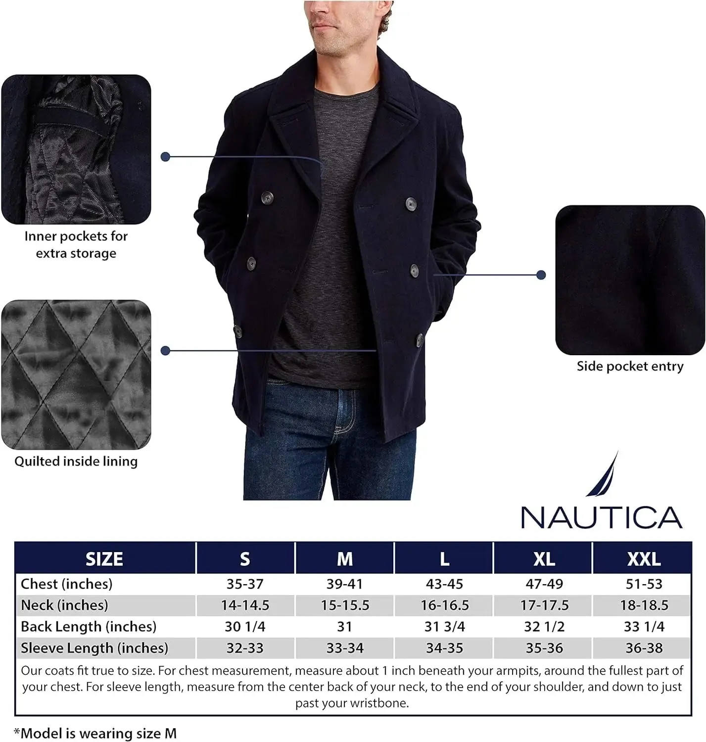 Plus Sized Men's Peacoat in Wool by Nautica