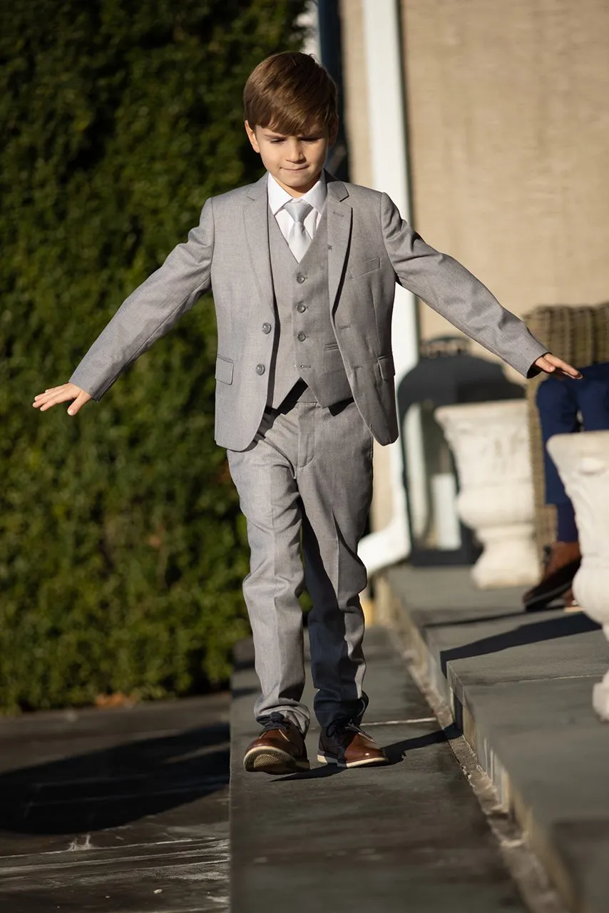 "Premium" Kids Heather Grey 5-Piece Wool Blend Suit