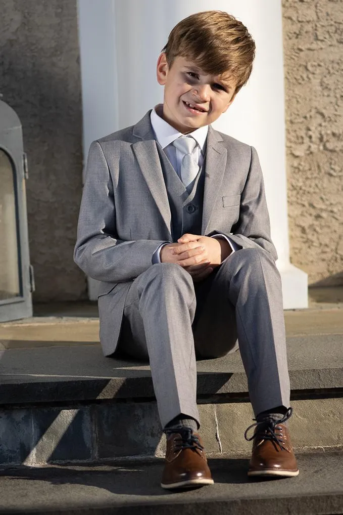 "Premium" Kids Heather Grey 5-Piece Wool Blend Suit
