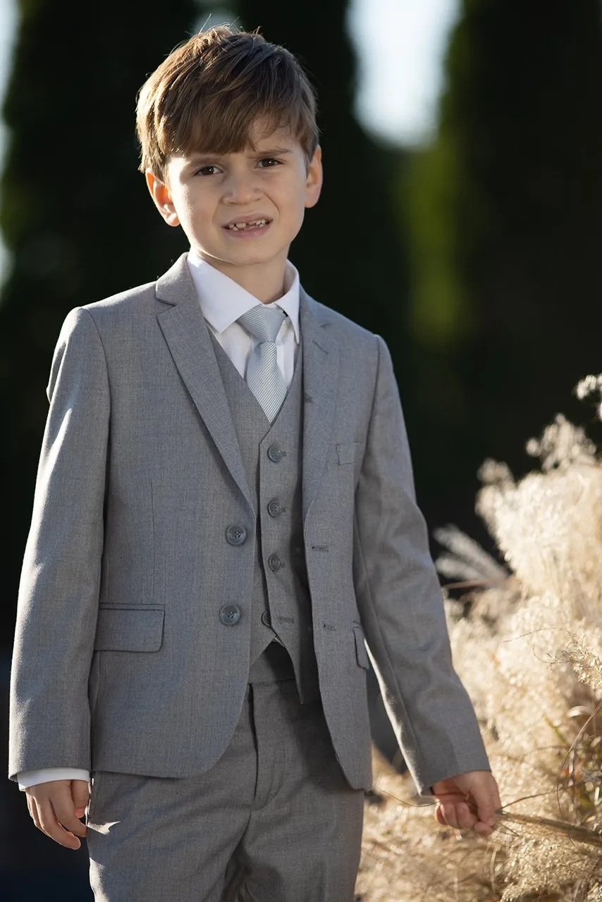 "Premium" Kids Heather Grey 5-Piece Wool Blend Suit