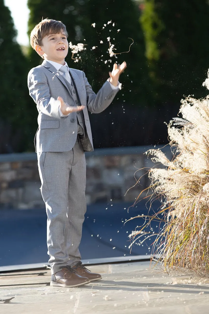 "Premium" Kids Heather Grey 5-Piece Wool Blend Suit