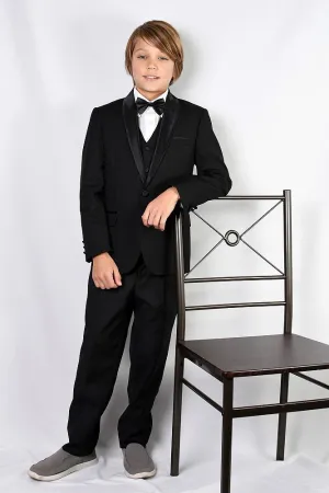 "Shay" Kids Black Shawl Tuxedo 5-Piece Set