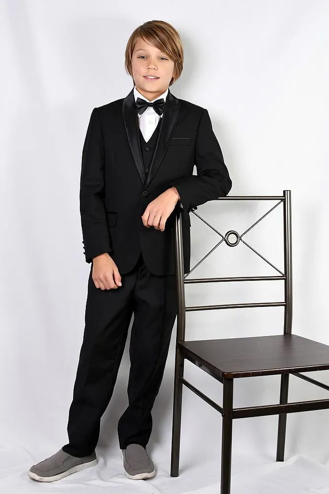"Shay" Kids Black Shawl Tuxedo 5-Piece Set