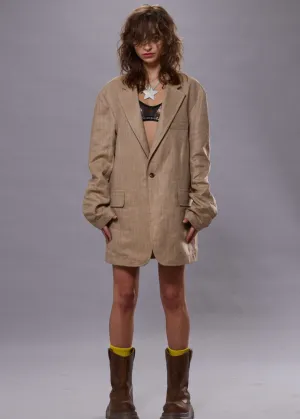 R13 Oversized Ragged Blazer in Brown Herringbone