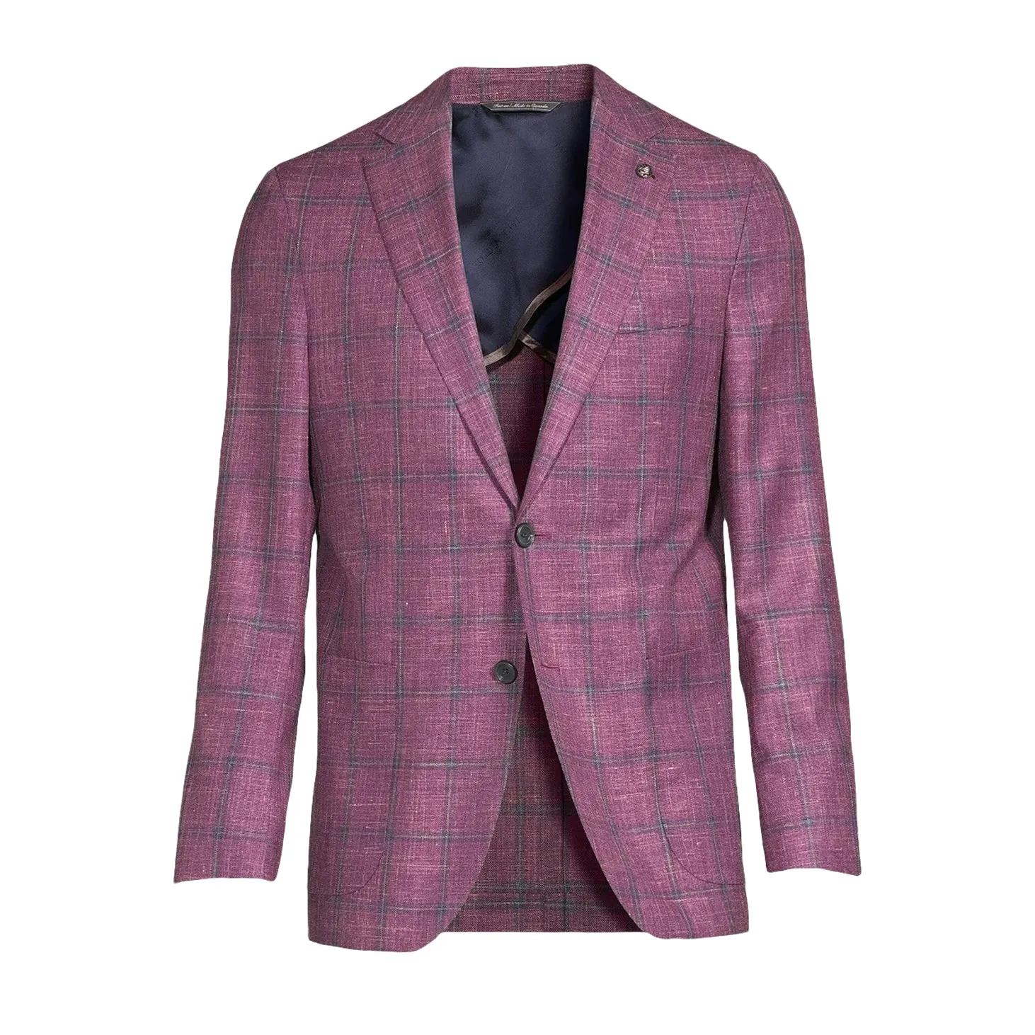 Raspberry Windowpane Loro Piana Wool/Silk/Linen Hampton Contemporary Fit Blazer - Jack Victor