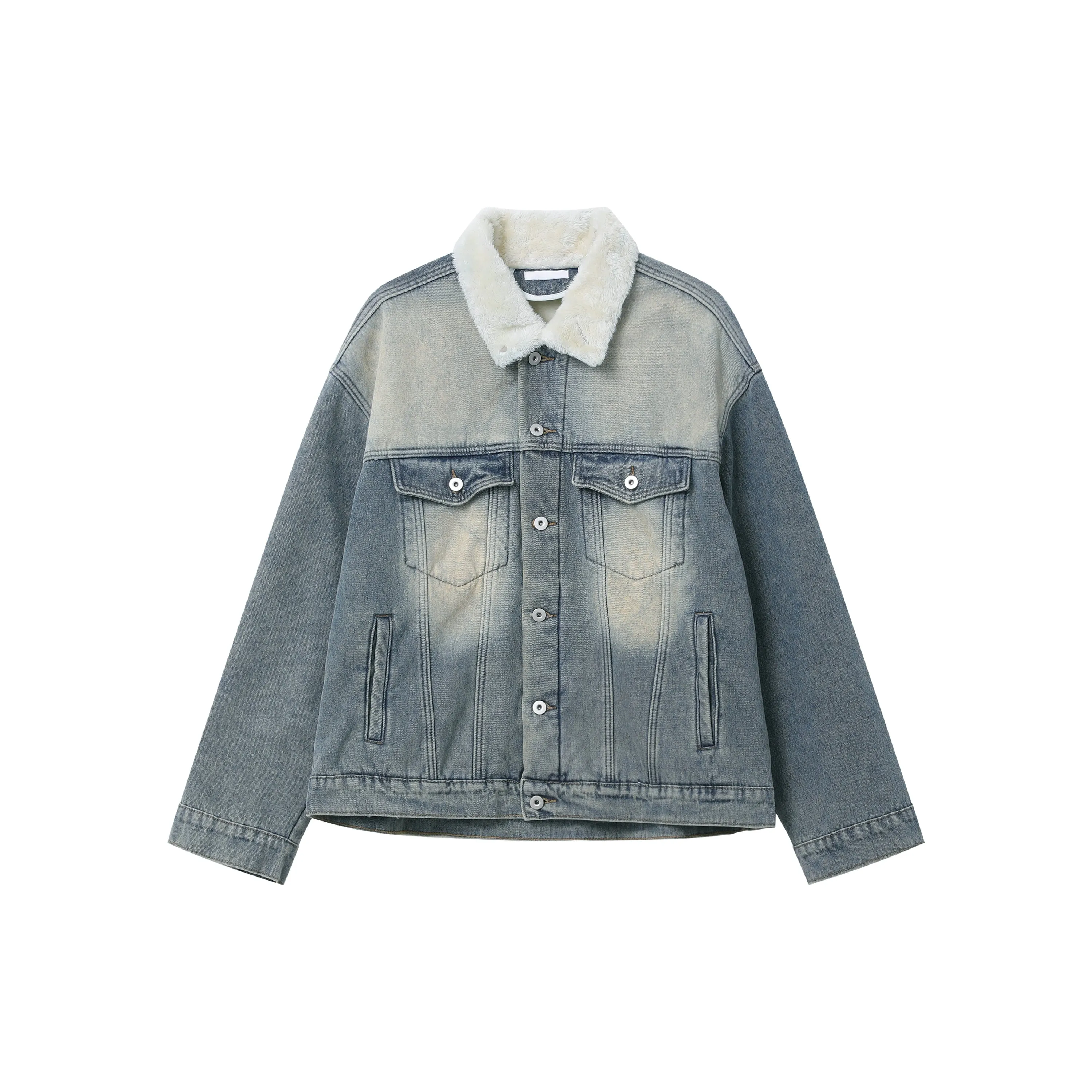 Retro Lambskin Wool Collar Denim Jacket
