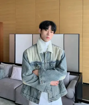 Retro Lambskin Wool Collar Denim Jacket