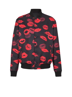 Reversible Bomber Jacket In Plain And Kiss-Print Nylon