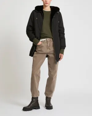 Reversible long parka in technical fabric and mink fur