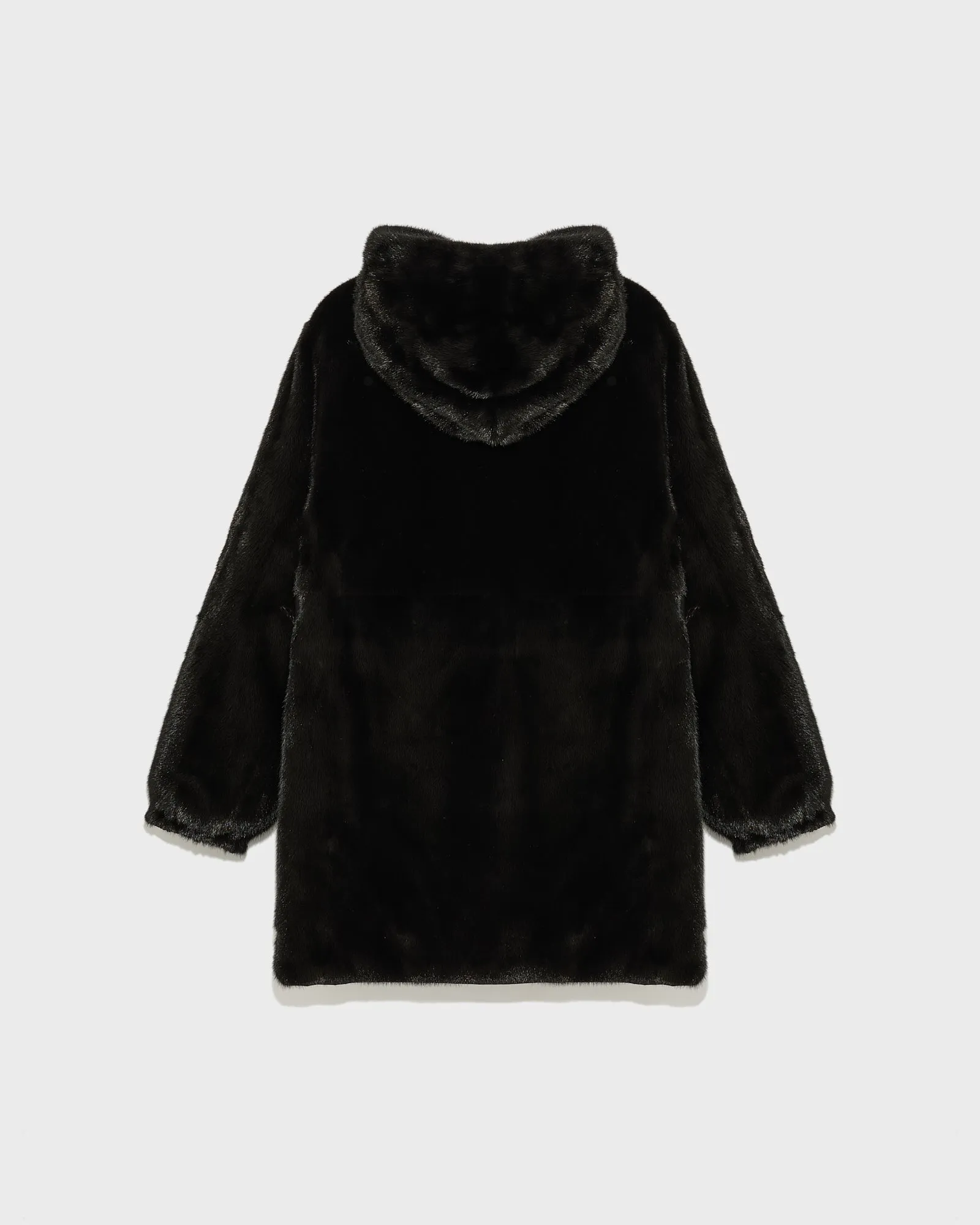 Reversible long parka in technical fabric and mink fur