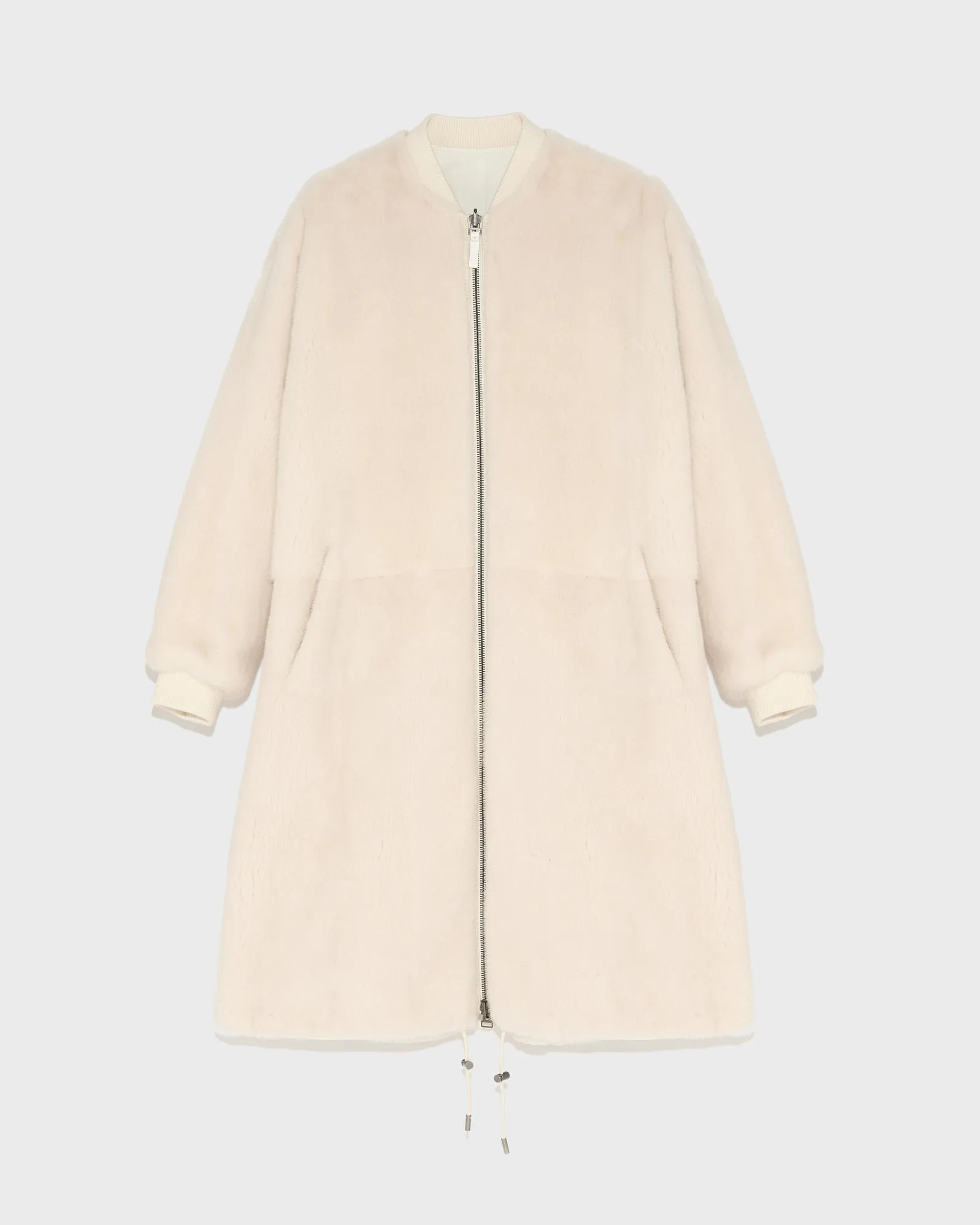 Reversible parka bomber jacket in water-repellent technical fabric and long-haired mink fur