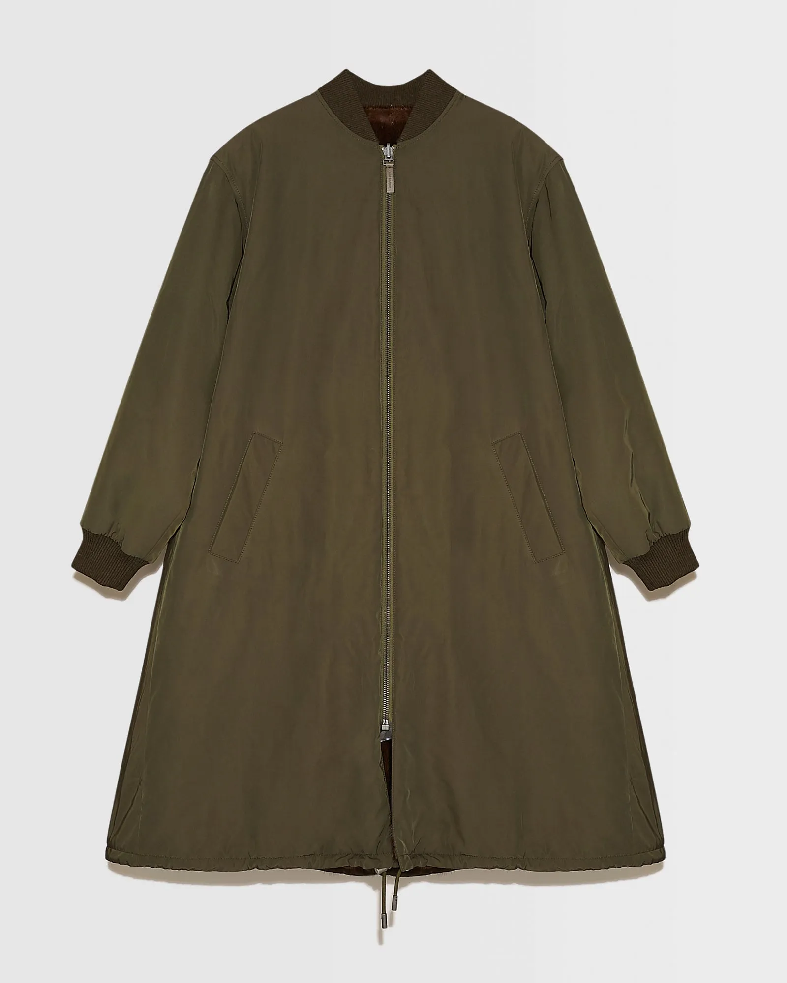 Reversible parka bomber jacket in water-repellent technical fabric and long-haired mink fur