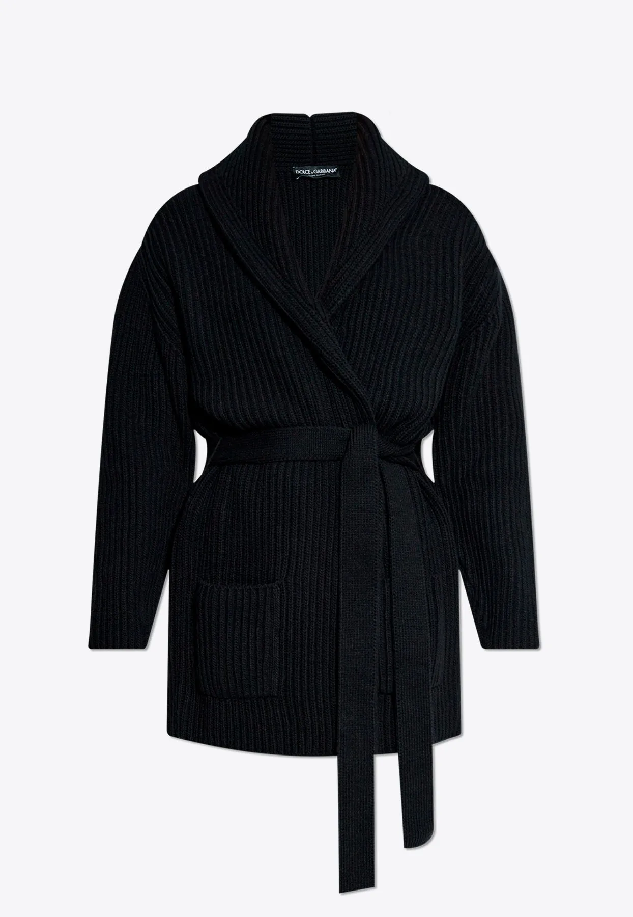 Ribbed-Knit Belted Cardigan