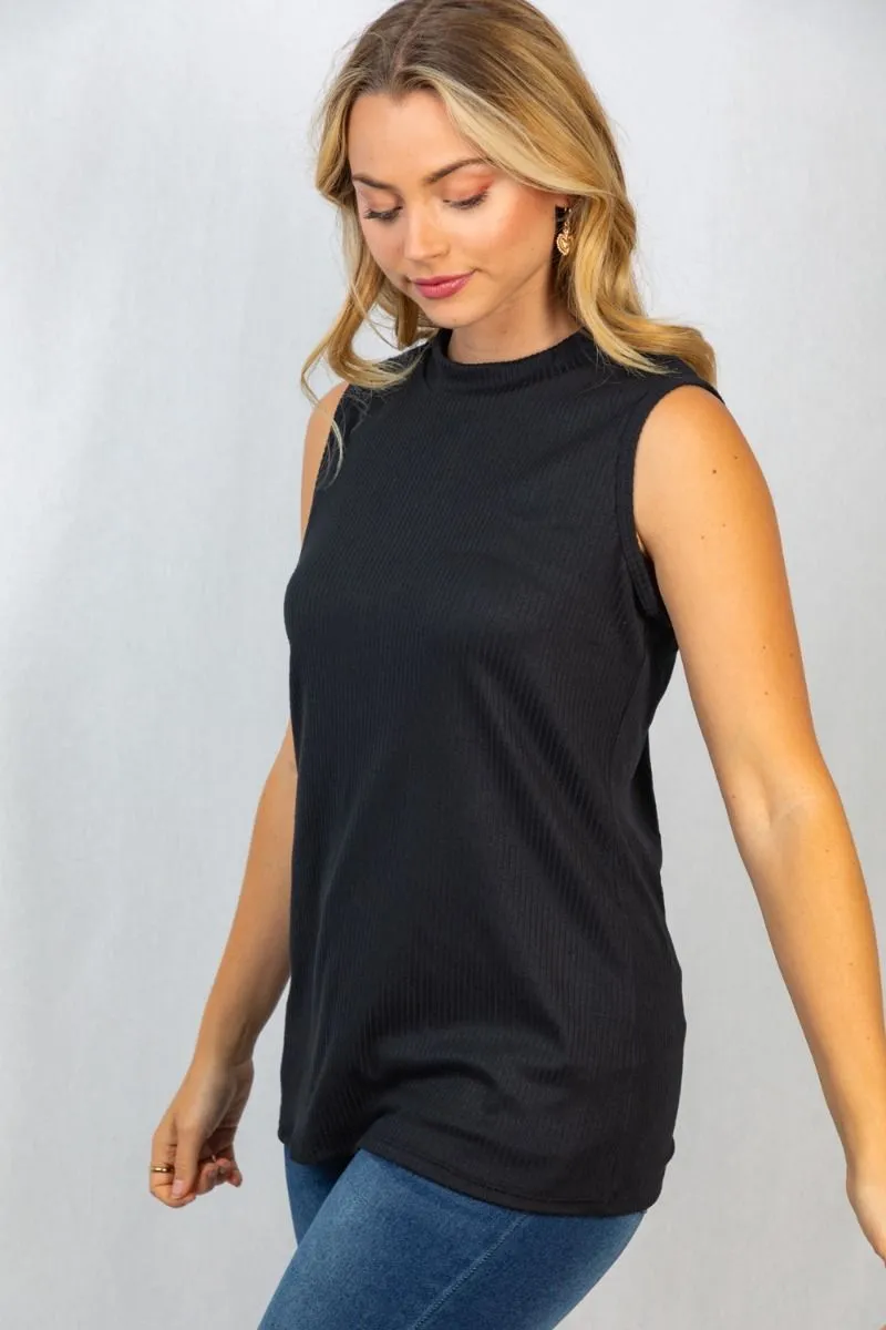 Ribbed Mock Neck Tank in Black