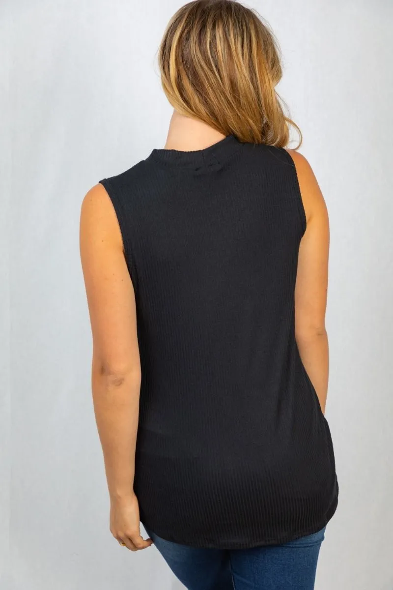 Ribbed Mock Neck Tank in Black