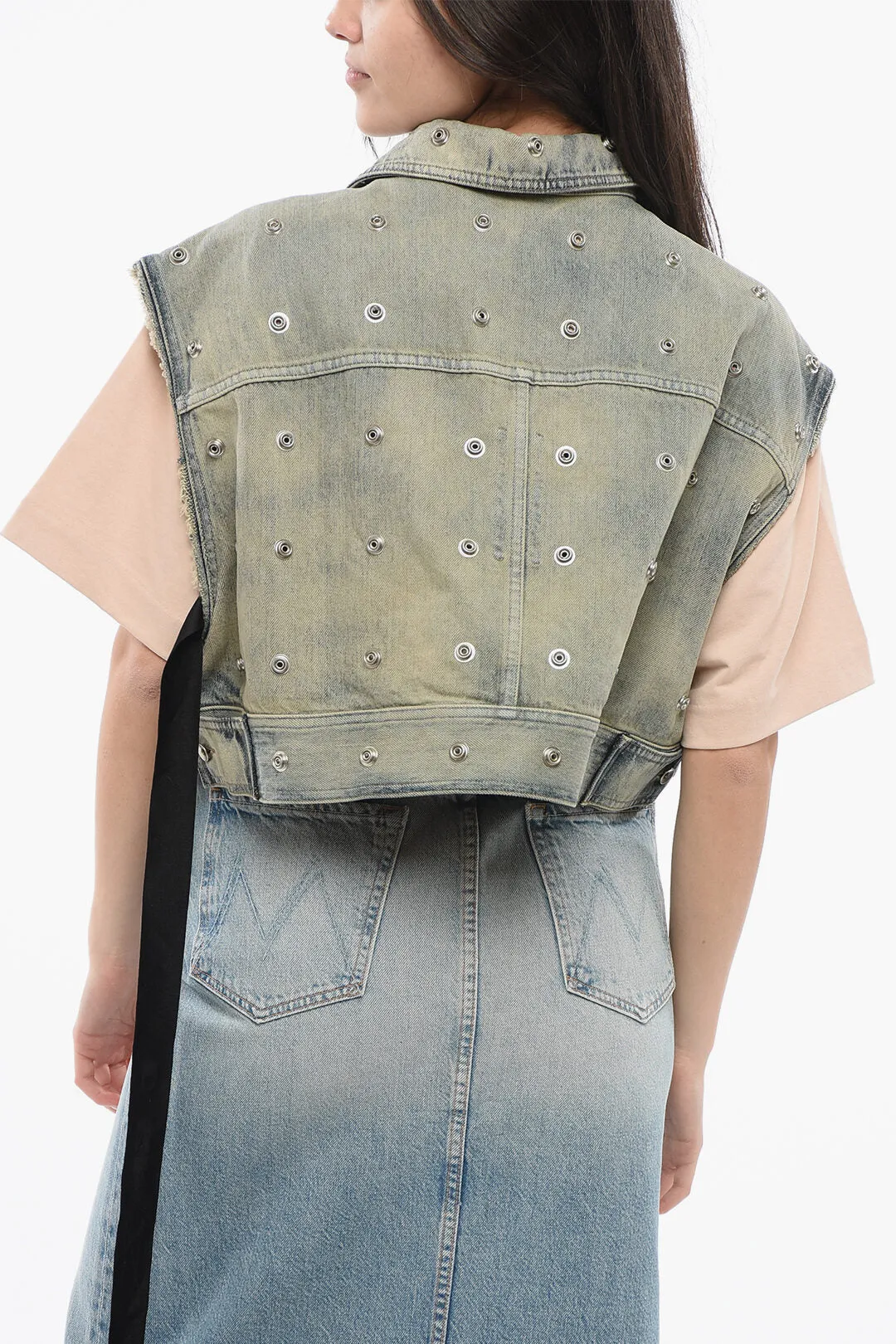 Rick Owens Denim Cropped Jacket with Laces