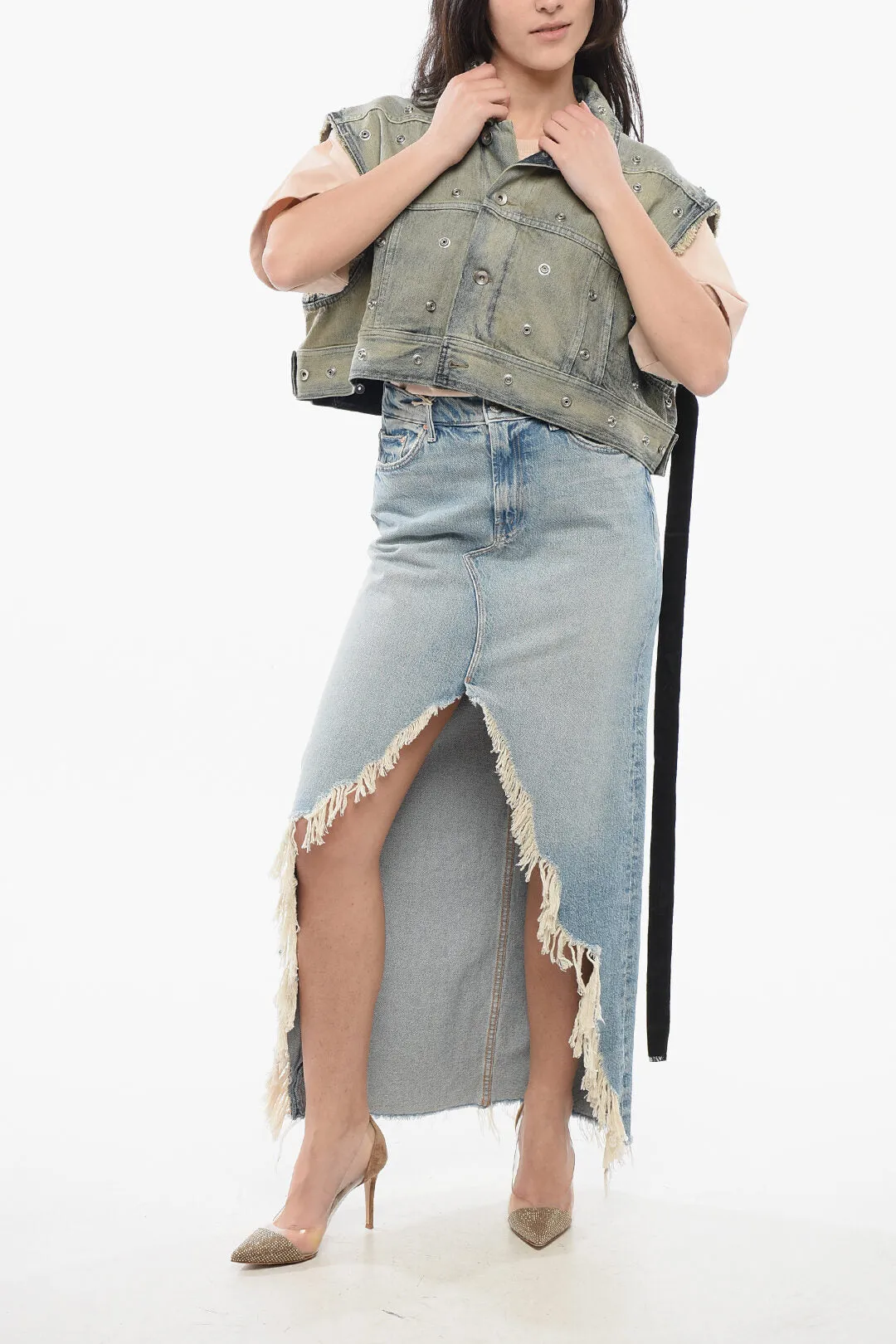 Rick Owens Denim Cropped Jacket with Laces
