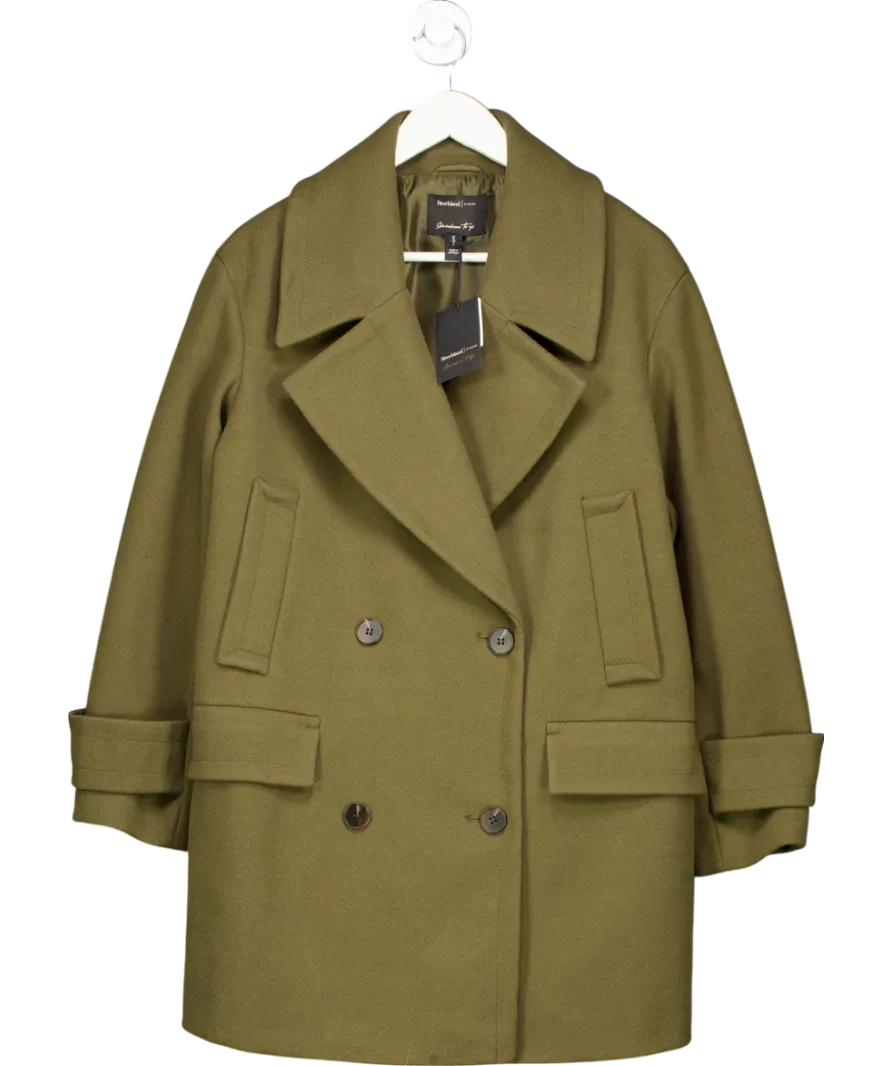 River Island Green Khaki Double Breasted Peacoat UK 6