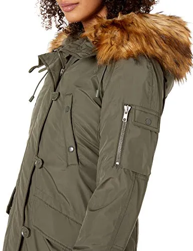 S13 Women's Luxe Alaska Long Down Parka with Faux Fur Hood, army/ natural, Small