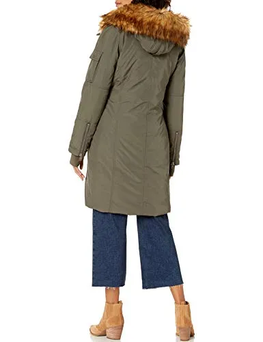 S13 Women's Luxe Alaska Long Down Parka with Faux Fur Hood, army/ natural, Small