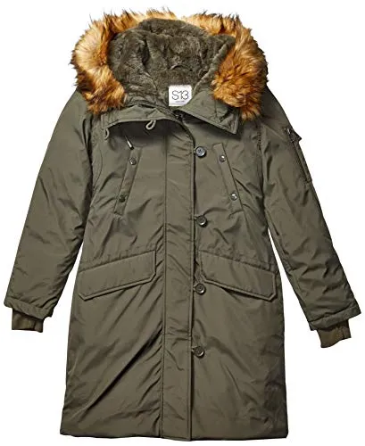 S13 Women's Luxe Alaska Long Down Parka with Faux Fur Hood, army/ natural, Small
