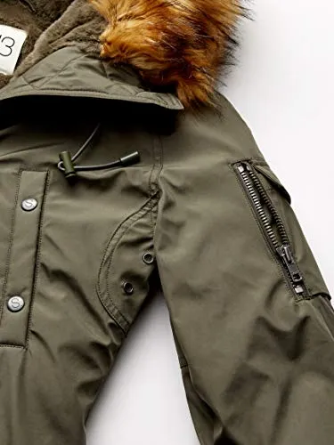 S13 Women's Luxe Alaska Long Down Parka with Faux Fur Hood, army/ natural, Small
