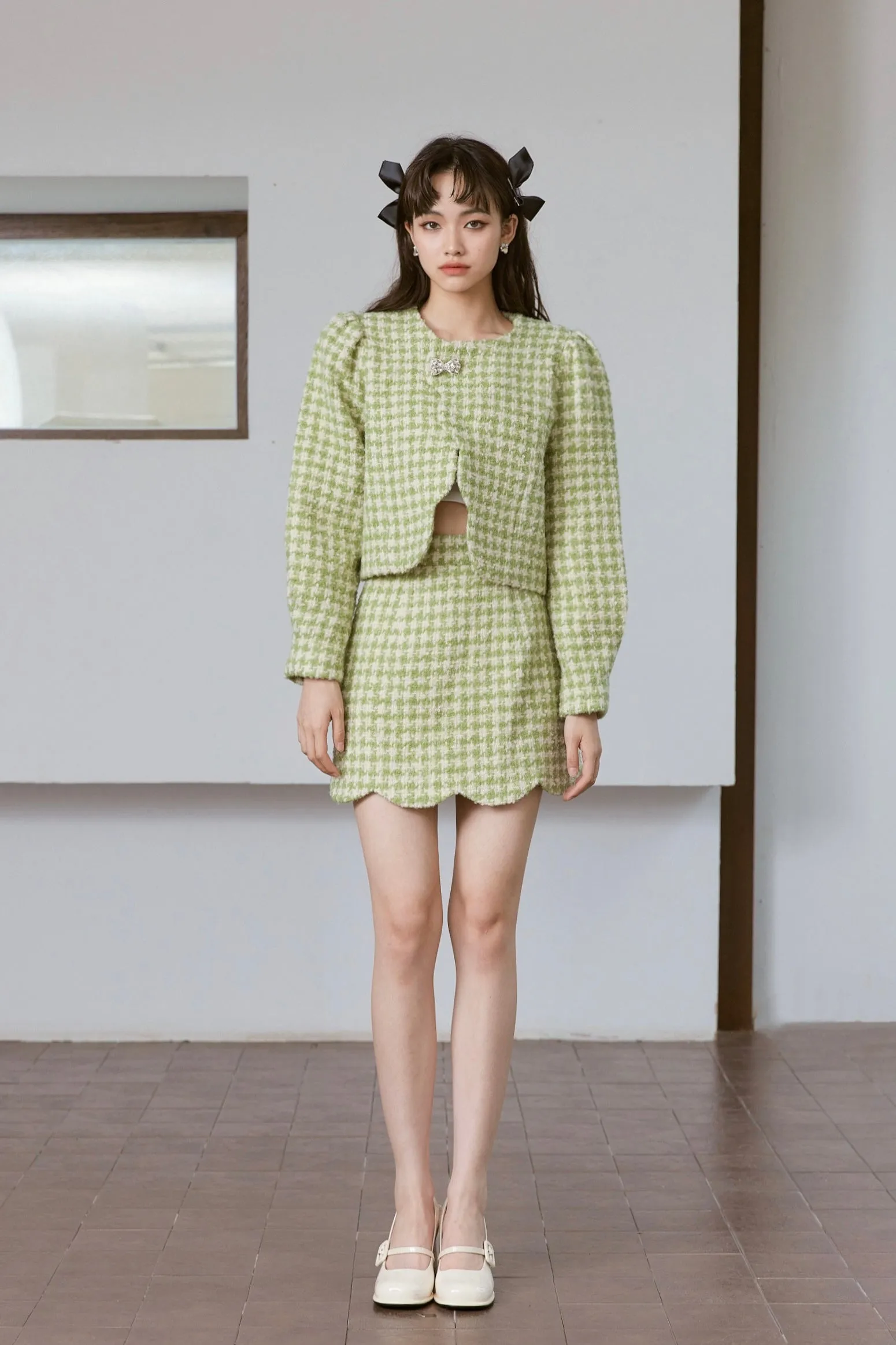 Scallop Wool Checked Set