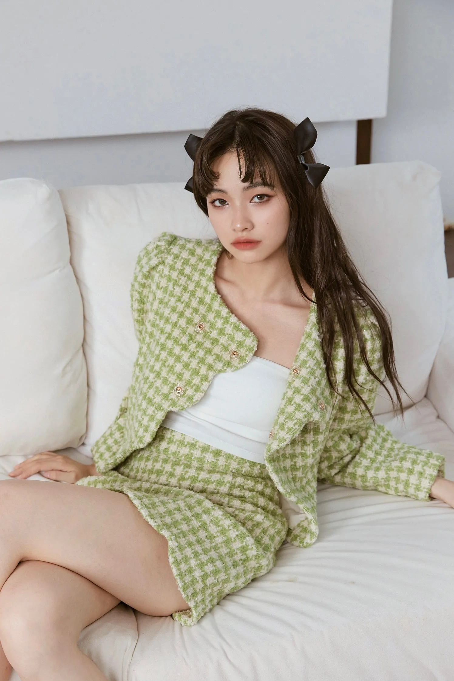 Scallop Wool Checked Set