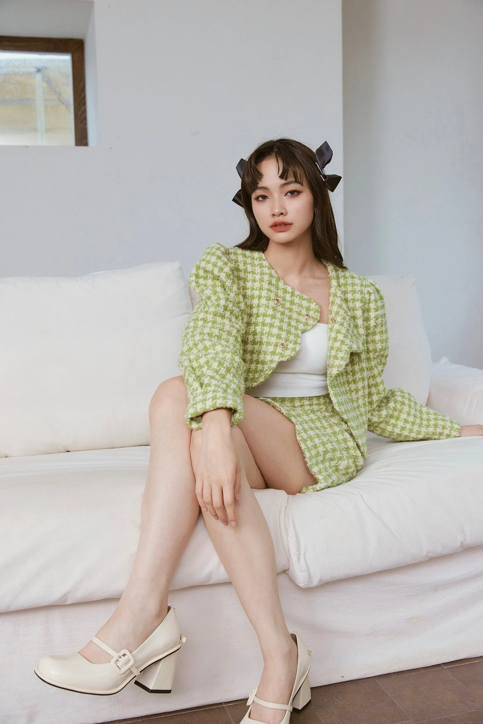 Scallop Wool Checked Set