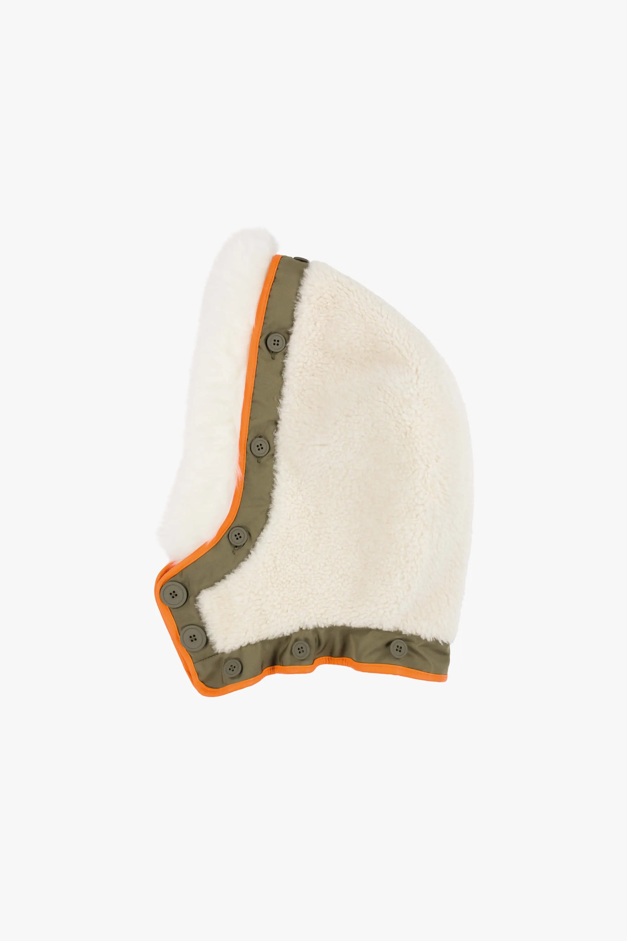 Shearling Leather Quilt Hood - Natural / Orange
