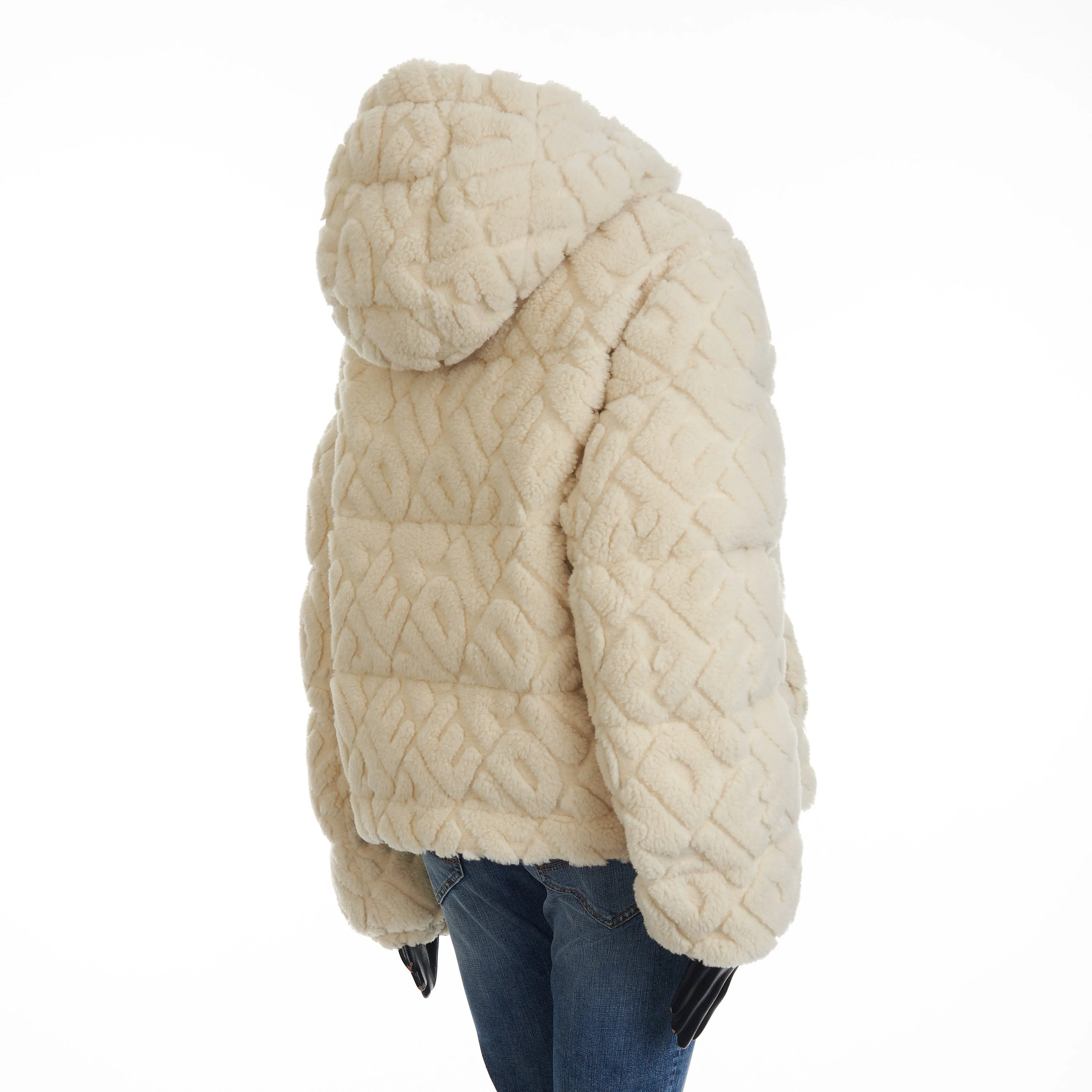 Short Blouson Jacket - White Wool, FF Motif, Drawstring