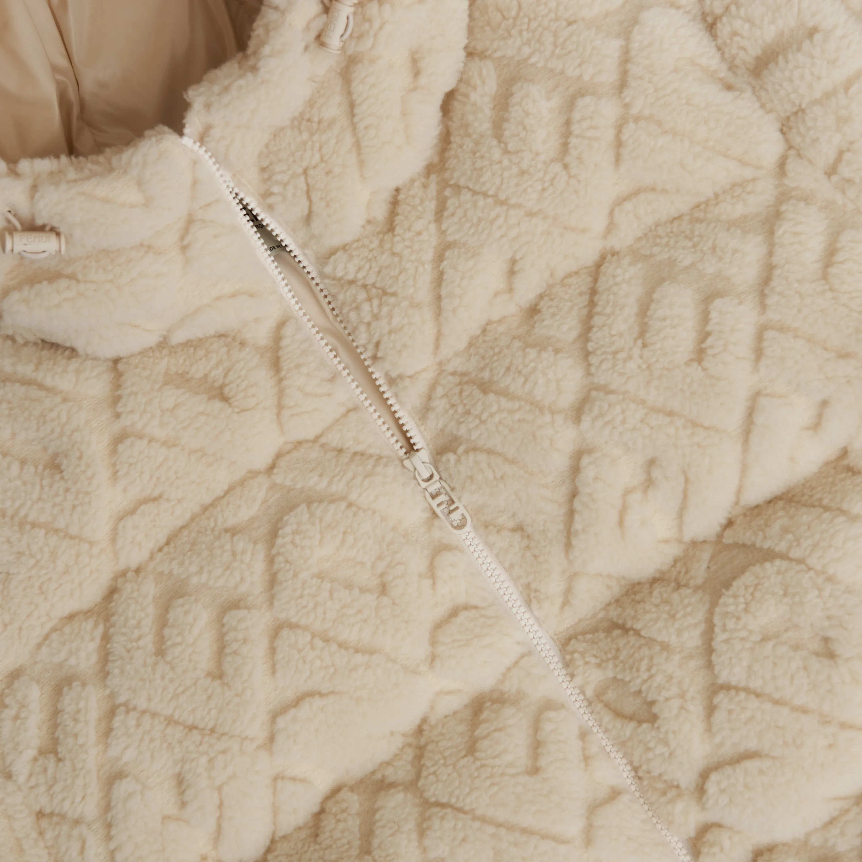 Short Blouson Jacket - White Wool, FF Motif, Drawstring
